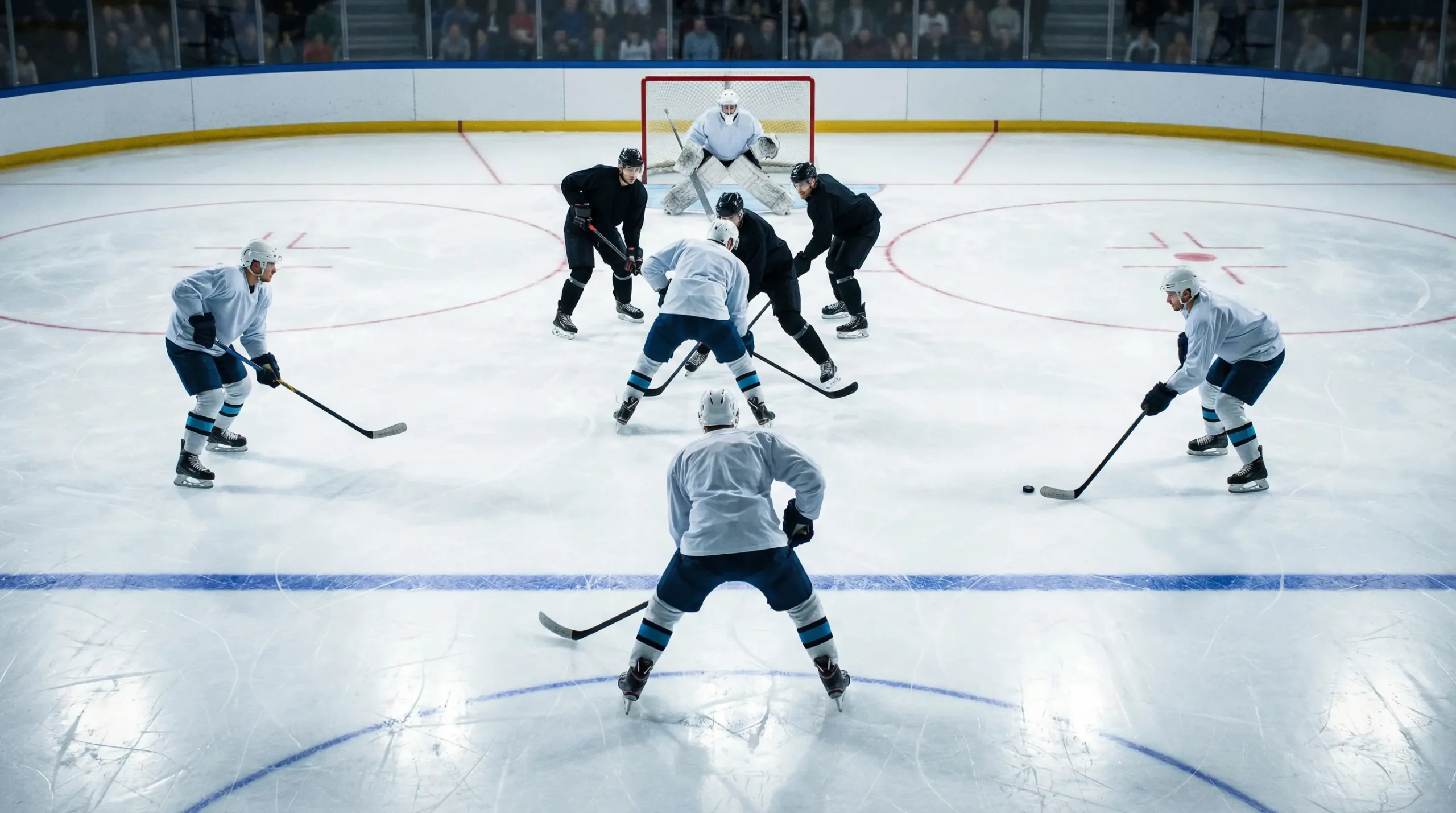 Joueurs de hockey en supériorité numérique sur la patinoire lors d'un power play
