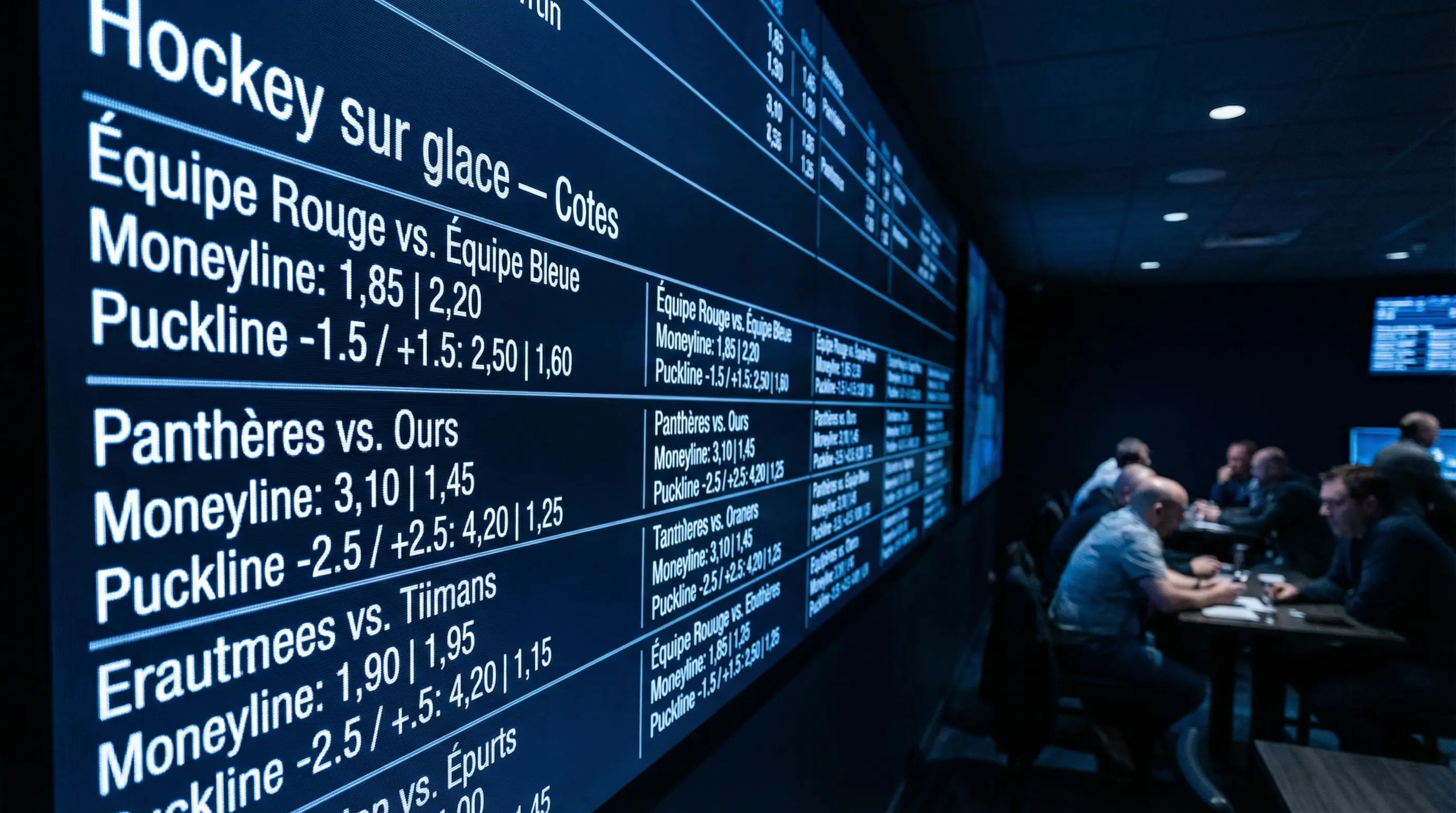 Tableau d’affichage des cotes lors d’un match de hockey sur glace en arène